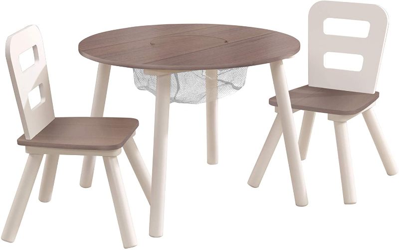 Photo 1 of KidKraft Round Storage Table & 2 Chair Set - Gray Ash, Gift for Ages 3-8
