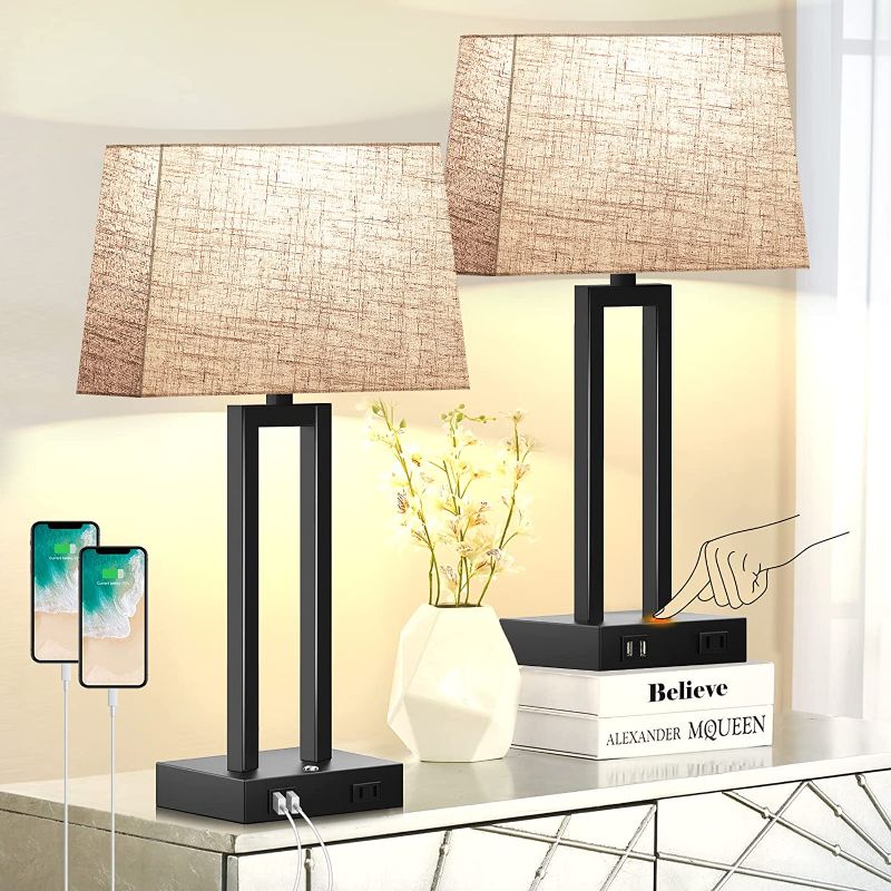 Photo 1 of 2-Pack Touch Control Bedside Lamp with USB Ports and AC Outlet 3-Way Dimmable Small Table Lamps for Living Room Cream Nightstand Lamp Desk Bed Lamps for Bedroom Reading Office Dorm (Bulbs Included)
ONE SHADE IS DAMAGED