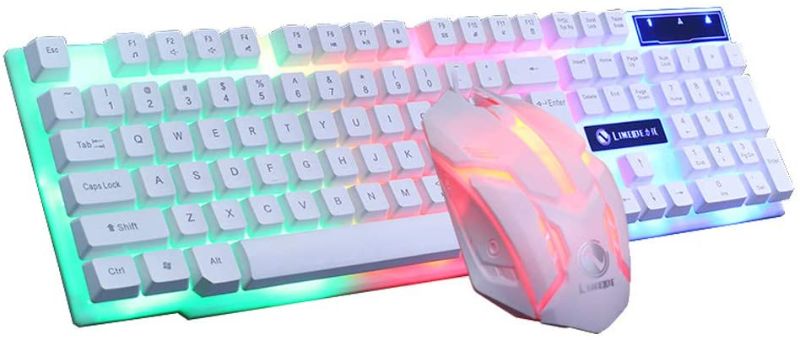 Photo 1 of Yuemizi Limei limeide GTX300 wired usb colorful lighting game mouse and keyboard computer mechanical feel backlight keyboard mouse set PC laptop (White)
