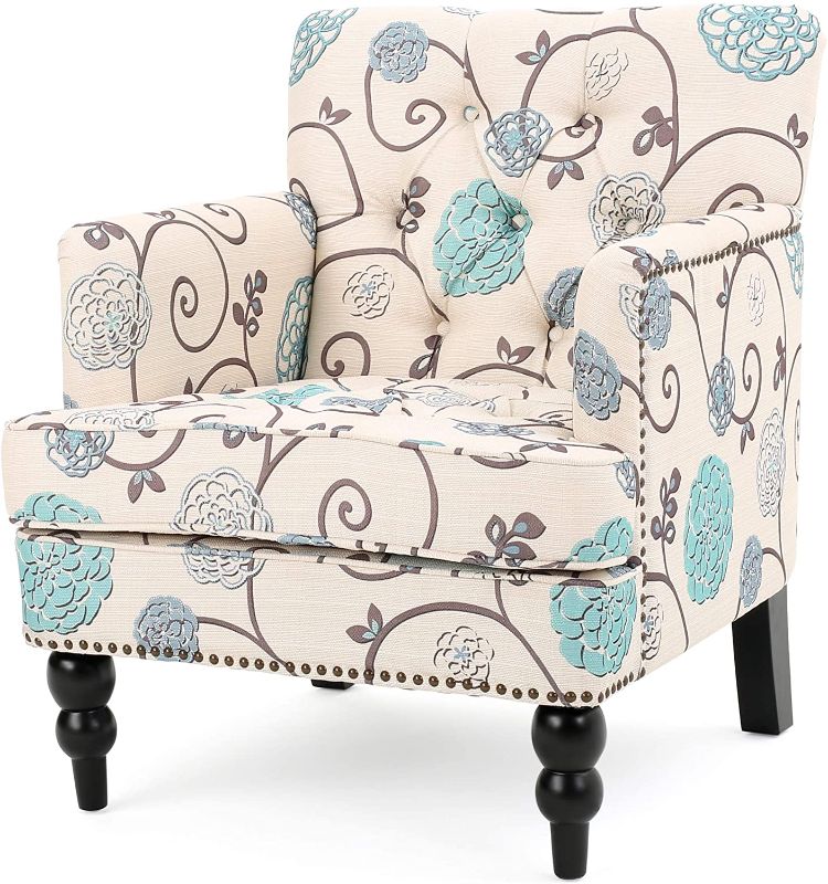 Photo 1 of Christopher Knight Home Harrison Fabric Tufted Club Chair, White / Blue