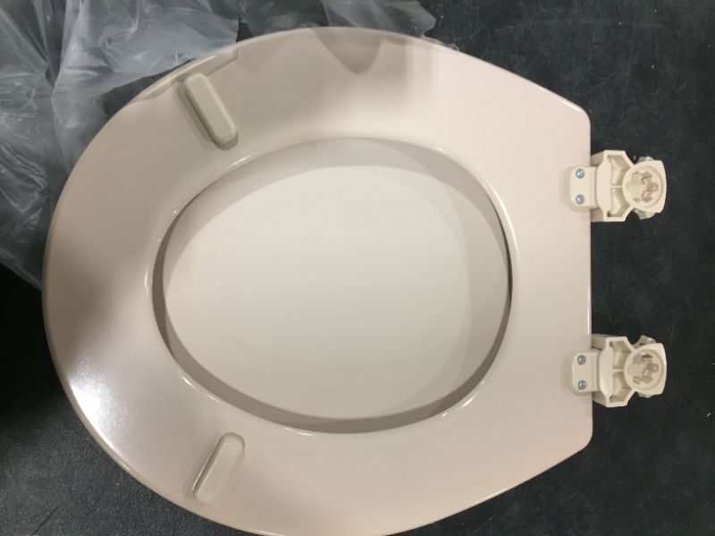 Photo 4 of BEMIS 500EC 068 Toilet Seat with Easy Clean & Change Hinges, ROUND, Durable Enameled Wood, Fawn Beige
