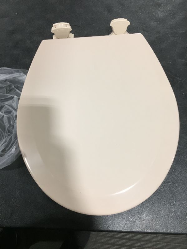 Photo 2 of BEMIS 500EC 068 Toilet Seat with Easy Clean & Change Hinges, ROUND, Durable Enameled Wood, Fawn Beige
