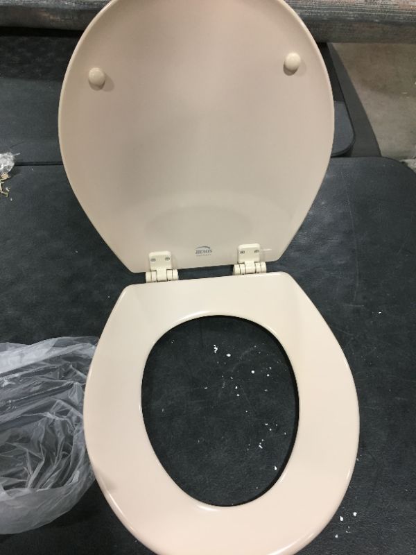 Photo 3 of BEMIS 500EC 068 Toilet Seat with Easy Clean & Change Hinges, ROUND, Durable Enameled Wood, Fawn Beige
