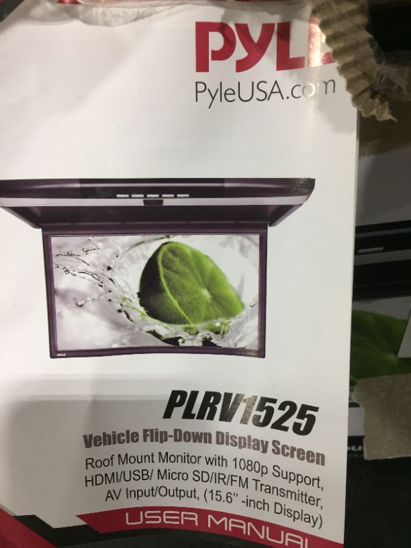 Photo 5 of 15.6-Inch Overhead Flip-Down Car Monitor - Hi-Res 1680x800p Widescreen Car Roof Mount Monitor, Vehicle Flip Down Overhead Screen w/IR, FM Transmitter, USB/SD, HDMI, AV, Stereo Speaker - Pyle PLRV1525
