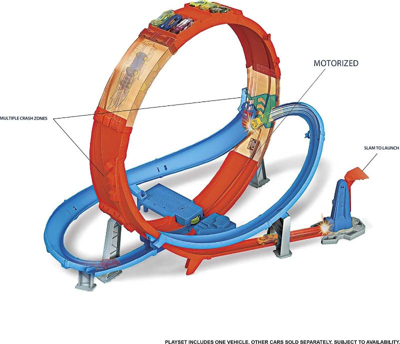 Photo 1 of Hot Wheels Massive Loop Mayhem Track Set with Huge 28-Inch Wide Track Loop Slam Launcher, Battery Box & 1 Hot Wheels 1:64 Scale Car, Designed for Multi-Car Play, Gift for Kids 5 Years Old & Up
MISSING CAR