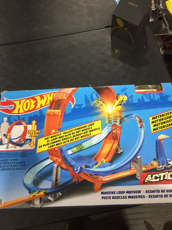 Photo 2 of Hot Wheels Massive Loop Mayhem Track Set with Huge 28-Inch Wide Track Loop Slam Launcher, Battery Box & 1 Hot Wheels 1:64 Scale Car, Designed for Multi-Car Play, Gift for Kids 5 Years Old & Up
MISSING CAR