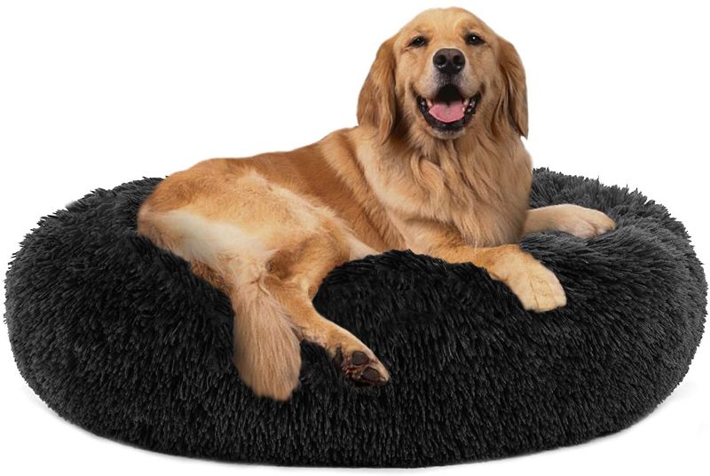 Photo 1 of  Calming Dog Bed Cat Bed Donut, Faux Fur Pet Bed Self-Warming Donut Cuddler, Comfortable Round Plush Dog Beds for Large Medium Dogs and Cats 