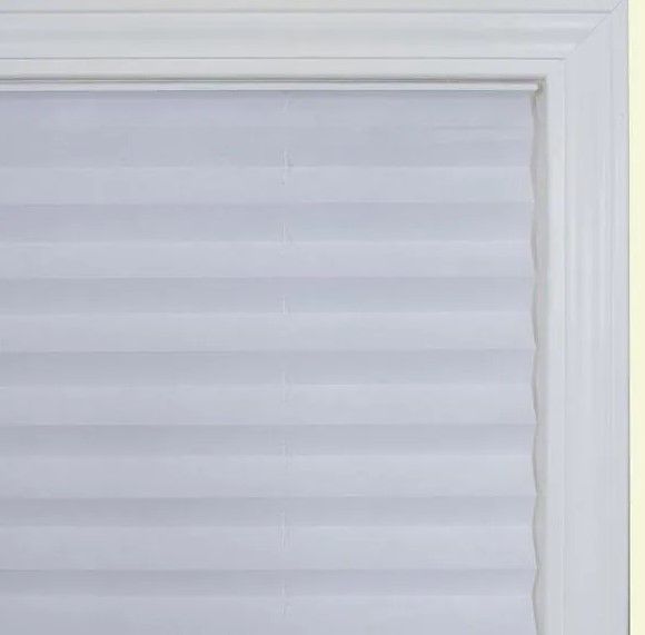 Photo 1 of Easy Lift Cut-to-Size White Cordless Light Filtering Fabric Pleated Shade 36 in. W x 84 in. L
