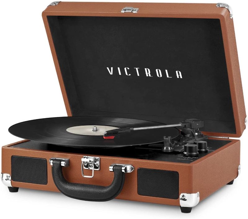 Photo 1 of Victrola Vintage 3-Speed Bluetooth Portable Suitcase Record Player with Built-in Speakers | Upgraded Turntable Audio Sound| Includes Extra Stylus | Cognac (VSC-550BT-CG)
