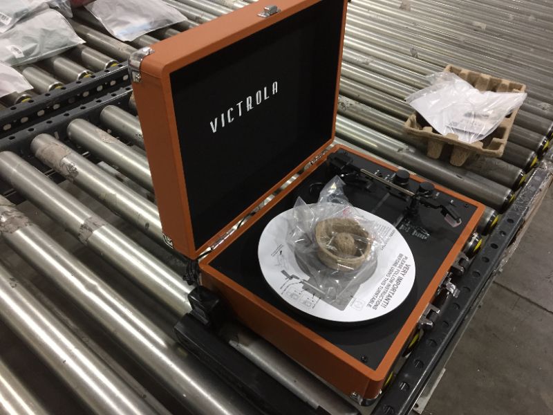 Photo 3 of Victrola Vintage 3-Speed Bluetooth Portable Suitcase Record Player with Built-in Speakers | Upgraded Turntable Audio Sound| Includes Extra Stylus | Cognac (VSC-550BT-CG)
