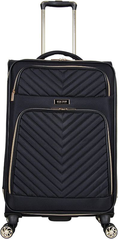 Photo 1 of Kenneth Cole Reaction Women's Chelsea Luggage Chevron Softside 8-Wheel Spinner Expandable Suitcase Collection, Black, 24-Inch Checked
