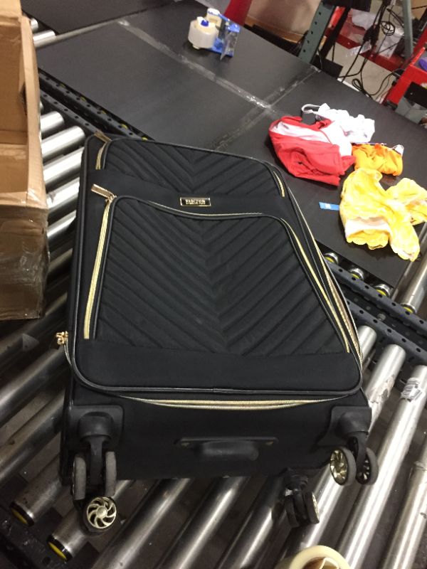 Photo 1 of Kenneth Cole Reaction Women's Chelsea Luggage Chevron Softside 8-Wheel Spinner Expandable Suitcase Collection, Black, 24-Inch Checked
