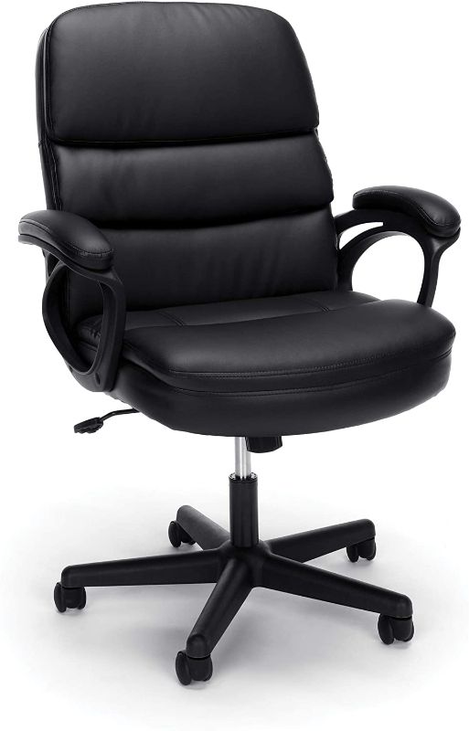 Photo 1 of OFM ESS Collection Bonded Leather Executive Chair with Arms, Black
