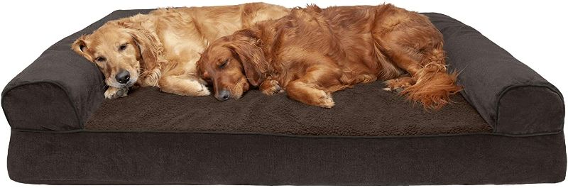 Photo 1 of Furhaven Orthopedic Pet Bed for Dogs and Cats - Sofa-Style Sherpa and Chenille Couch Dog Bed with Removable Washable Cover, Coffee, Jumbo Plus (XX-Large)
