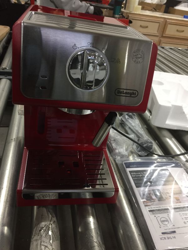 Photo 1 of De'Longhi ECP3220R 15 Bar Espresso Machine with Advanced Cappuccino System, 11.4 x 9.5 x 14.2 inches, Red
