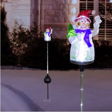 Photo 1 of Alpine 34" Snowman Solar Powered Glass Garden Stakes (2 Pieces)
