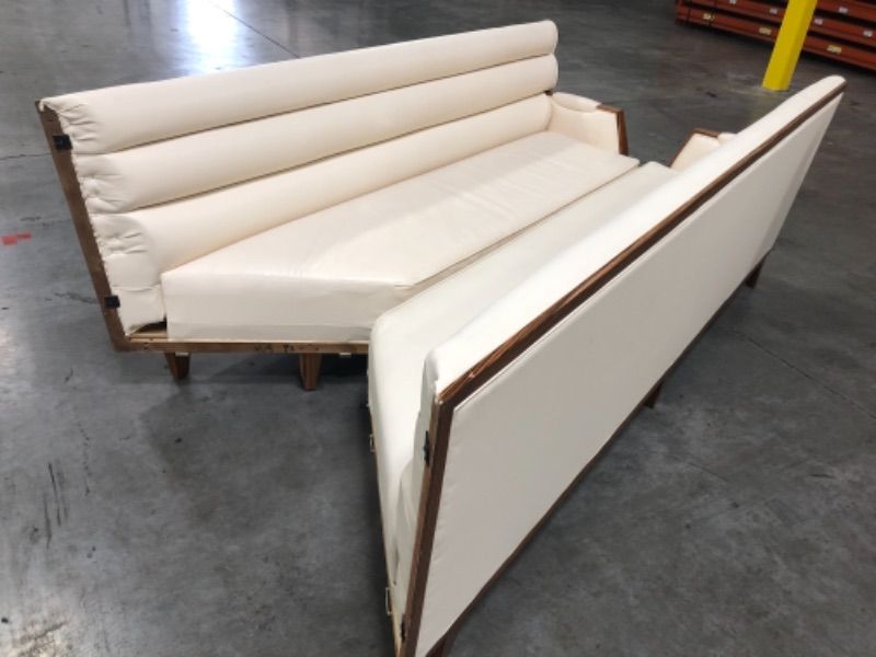 Photo 3 of CREME COLORED FAUX LEATHER L SHAPE SECTIONAL COUCH 100L X 26W X 38H INCHES (2 PIECES)