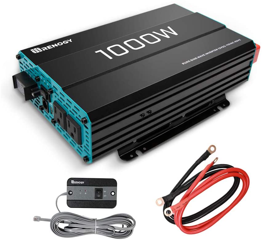 Photo 1 of Renogy 1000W Pure Sine Wave Inverter 12V DC to 120V AC Converter for Home, RV, Truck, Off-Grid Solar Power Inverter 12V to 110V with Built-in 5V/2.1A USB Port, AC Hardwire Port, Remote Controller
