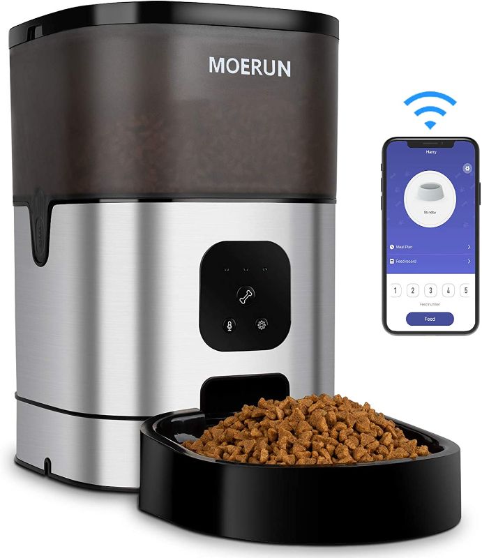 Photo 1 of Automatic Cat Feeder,MOERUN 6L Cat Food Dispenser,Smart Pet Feeder with Portion Control,Automatic Dog Feeder 20s Voice Recorder,Dual Power Supply for Small and Medium Pets
