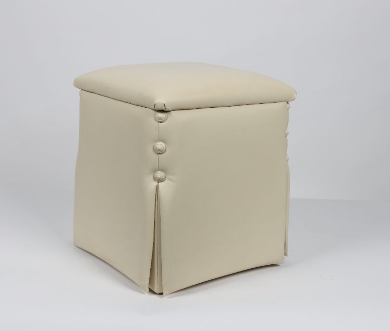 Photo 2 of CREME FAUX LEATHER OTTOMAN 17H X 15W INCHES