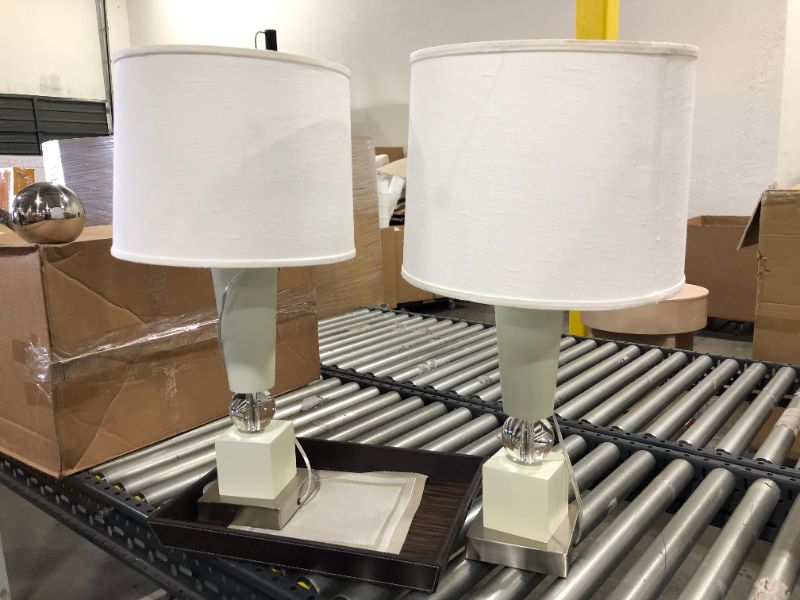 Photo 1 of DECORATIVE LARGE TABLE LAMP 31H INCHES WHITE AND GLASS FEATURES...(2  Pack)