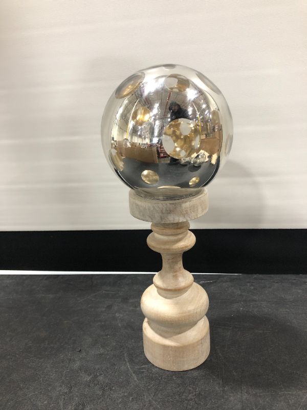 Photo 1 of 15 inch Wood Candles Stick with Decorative Silver Ball