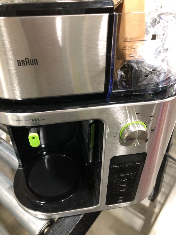 Photo 3 of Braun MultiServe Coffee Machine 7 Programmable Brew Sizes / 3 Strengths + Iced Coffee, Glass Carafe (10-Cup), Stainless Steel, KF9070S PARTS ONLY
