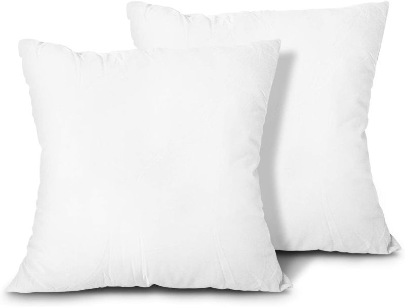 Photo 1 of Edow Throw Pillow Inserts, Set of 2 Lightweight Down Alternative Polyester Pillow, Couch Cushion, Sham Stuffer, Machine Washable. (White, 18x18)
