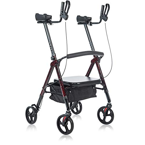 Photo 1 of BEYOUR WALKER Heavy Duty Upright Walker with Oversize Padded Seat & Backrest, Support Up to 500lbs, Flame Red
