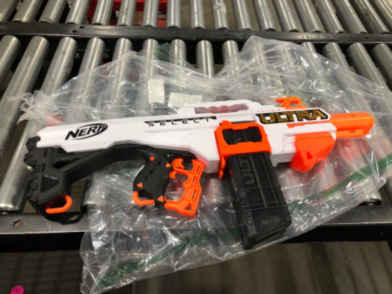 Photo 2 of NERF Ultra Select Fully Motorized Blaster, Fire for Distance or Accuracy, Includes Clips. Outdoor Games and Toys, Automatic Electric Full Auto Toy Foam Blasters
