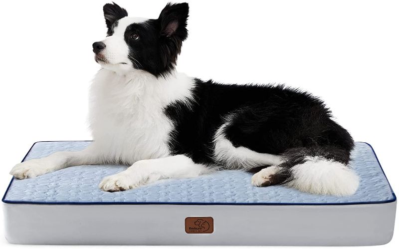 Photo 1 of Bedsure Orthopedic Memory Foam Dog Bed for Large Dogs up to 75/100lbs, (3.5-4 inches Thick) Pet Bed Mattress with Removable Washable Cover, 2-Layer Pet Mat with Waterproof Lining Dog beds, Grey
