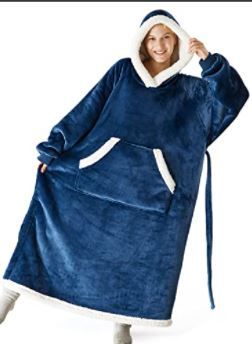 Photo 1 of Bedsure Wearable Blanket Hoodie - Long-Length Hooded Blanket Sweatshirt for Women Men Teens Sherpa Fleece Blanket Jacket, Oversized
