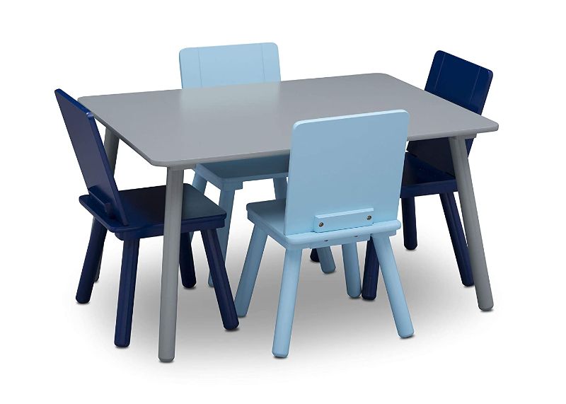 Photo 1 of Delta Children Kids Table and Chair Set (4 Chairs Included) - Ideal for Arts & Crafts, Snack Time, Homeschooling, Homework & More, Grey/Blu