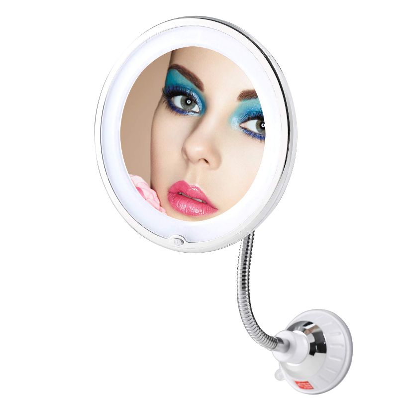 Photo 1 of Flexible 10X Magnifying Suction Mirror, Dimmable LED Lighted Vanity Mirror,Power Locking Suction Cup