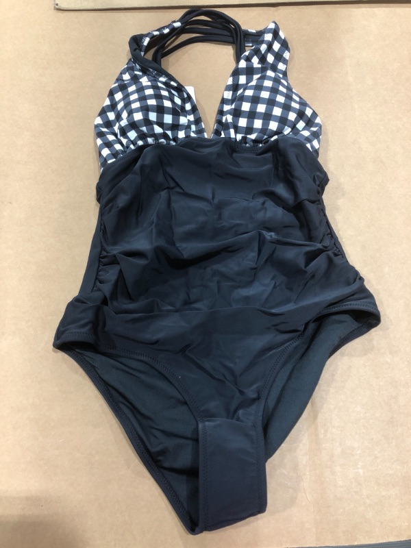 Photo 1 of Women's Black and White Gingham Ruched One Piece Swimsuit ( SMALL )