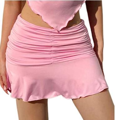 Photo 1 of Meiweileya Women Ruched Ruffle Skirt Solid Stretch Pleated Sexy Mini Skirt Tennis Skirt for Girls  - medium