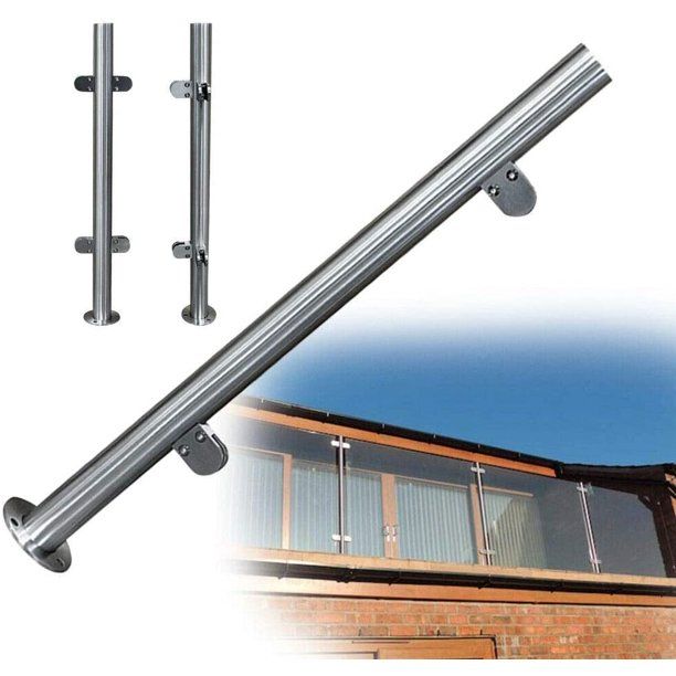 Photo 1 of 90CM Glass Balustrade Railing Post Balustrade Railing Glazing Pole Handrail Fence Balcony Garden 43" Glass Deck Railing System 304 Stainless-Steel (90CM Mid Post) ( 4 post )
