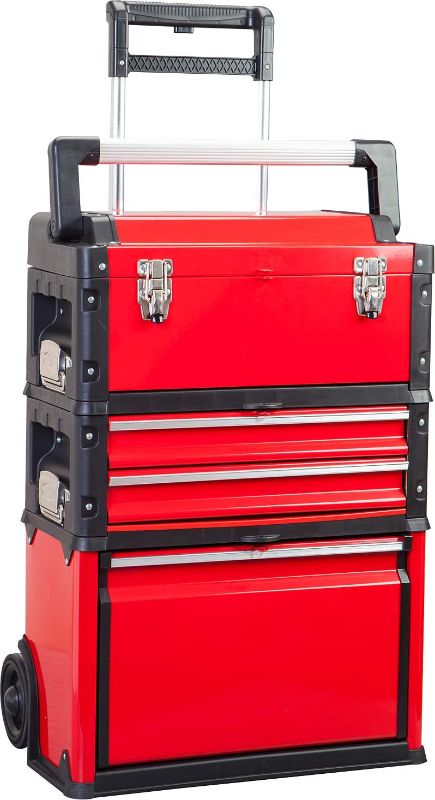 Photo 1 of BIG RED TRJF-C305ABD Torin Garage Workshop Organizer: Portable Steel and Plastic Stackable Rolling Upright Trolley Tool Box with 3 Drawers, Red
