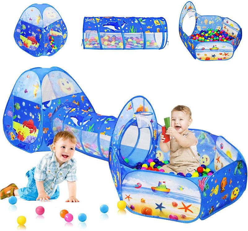 Photo 1 of 3PC Kids Ball Pits for Toddlers with Kids Play Tent& Kids Tunnel for Boys & Girls, Baby Pop Up Playhouse Toy for Children