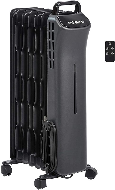 Photo 1 of Amazon Basics Portable Digital Radiator Heater with 7 Wavy Fins and Remote Control, Black, 1500W