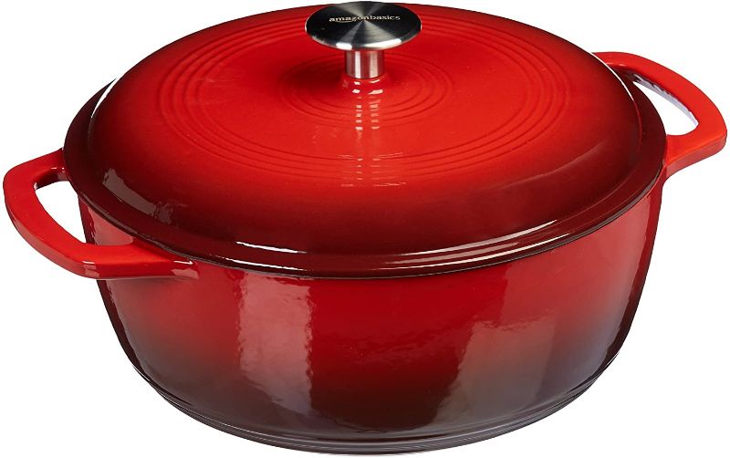 Photo 1 of Amazon Basics Enameled Cast Iron Covered Dutch Oven, 6-Quart, Red

