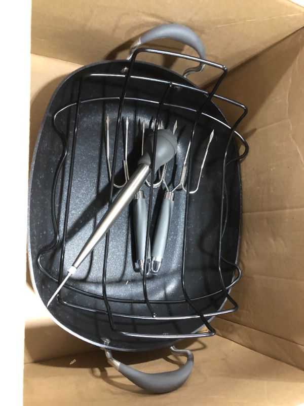 Photo 1 of Anolon Advanced Home Hard Anodized Nonstick Roaster/Roasting Pan with Utensils, 16 Inch x 13 Inch, Moonstone

