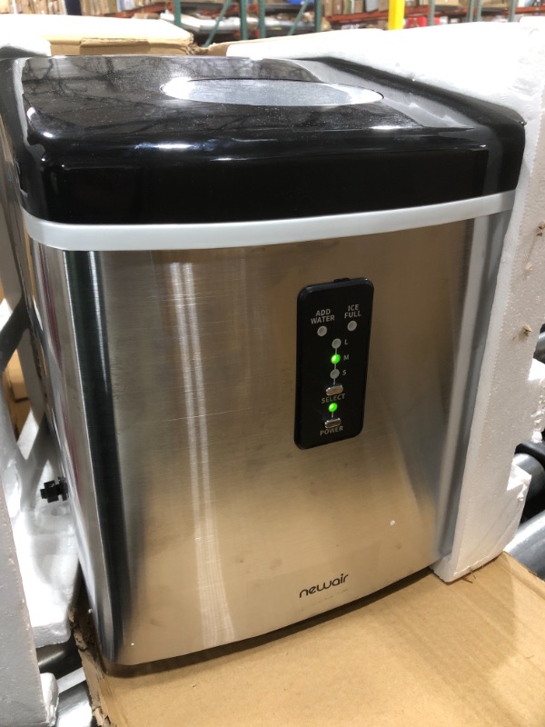 Photo 2 of NewAir AI-100SS Portable Ice Maker 28 lb. Daily - Countertop Compact Design, 3 Size Bullet Shaped Ice, Stainless with Black Lid
