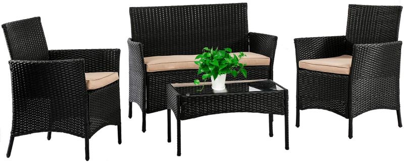 Photo 2 of FDW Patio Furniture Set 4 Pieces Outdoor Rattan Chair Wicker Sofa Garden Conversation Bistro Sets for Yard,Pool or Backyard box 1
