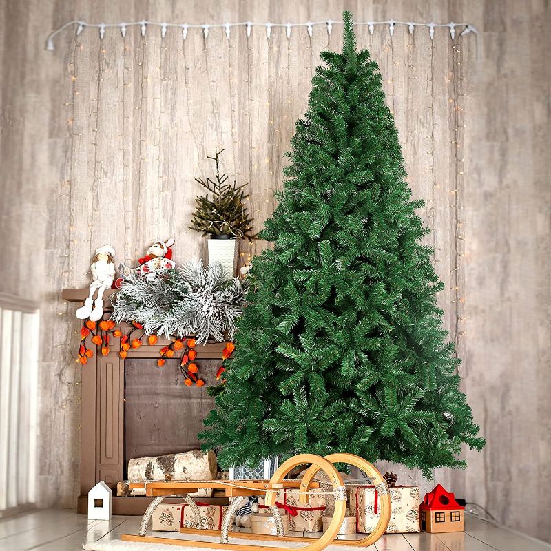 Photo 1 of 6FT Artificial Christmas Tree, Premium Hinged Unlit Xmas Tree for Holiday, Home, Party Decoration w/ 1,000 Branch Tips Easy Assembly, Metal Hinges & Foldable Base(6FT, Green)
