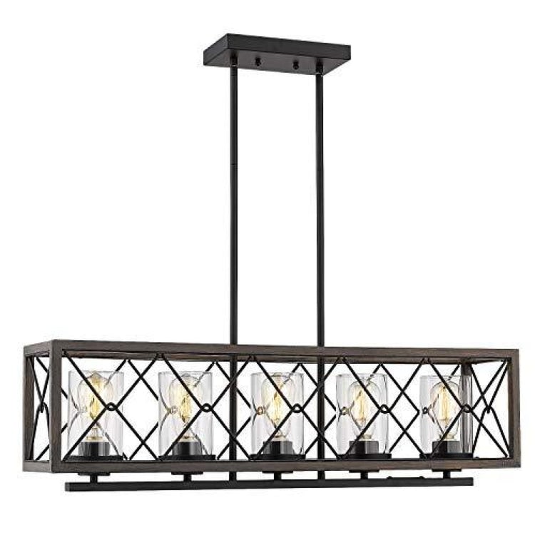Photo 1 of Zeyu 5 Light Kitchen Island Lighting Farmhouse Pendant w Clear Glass Wood
