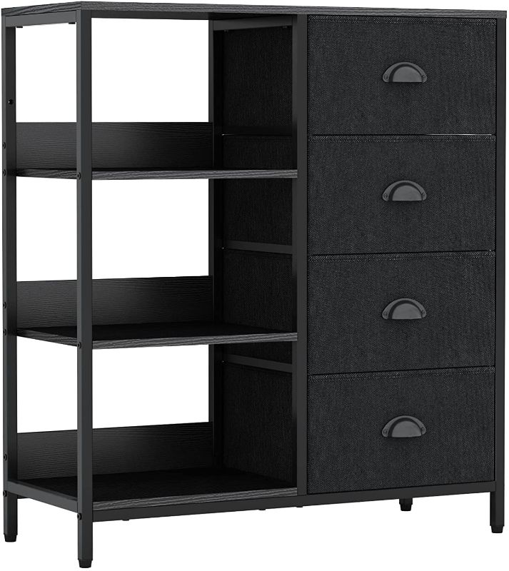 Photo 1 of Furologee Fabric Dresser with 4 Drawers and Shelf,Lightweight Storage Cabinet, Industrial Clothes/Files Storage Organizer for Bedroom,Office,Entryway,Kitchen(Black)
