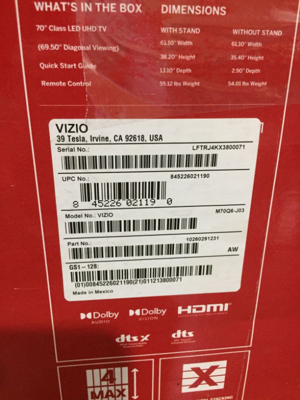 Photo 4 of VIZIO - 70" Class M6 Series Premium LED 4k UHD Smart TV, HAS LINE ON SCREEN - ONLY COMES WITH REMOTE AND LEGS - NO POWERCORD