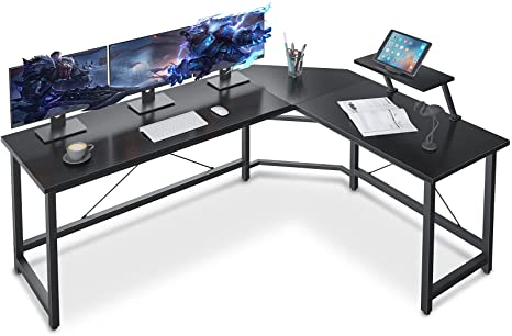 Photo 1 of Coleshome Reversible L Shaped Desk 59" Sturdy L Shaped Gaming Desk with Monitor Stand, L Desk for Gaming & Home Office, Space Saving Corner Desk Easy to Assemble, White
