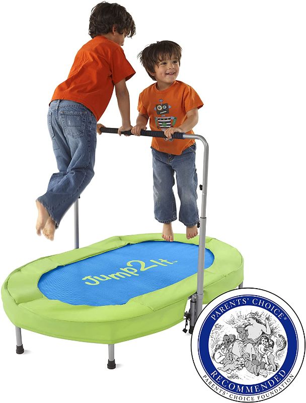 Photo 1 of HearthSong Jump2It Indoor Trampoline with Adjustable Handle (24½-35"H), Holds Up to 180 lbs., 56"L x 35"W x 9"H
